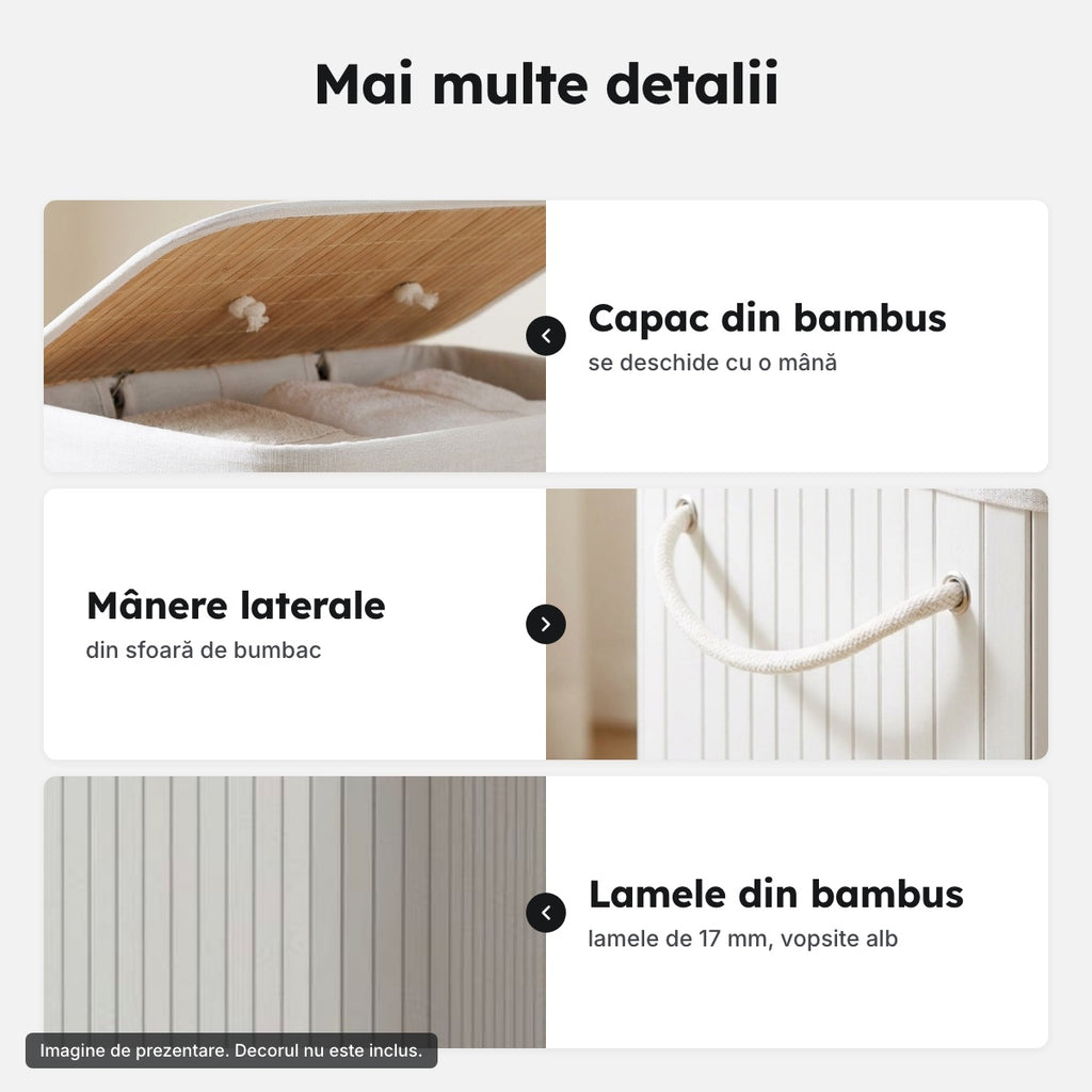 Coș de rufe din bambus 72 L – Mai multe detalii