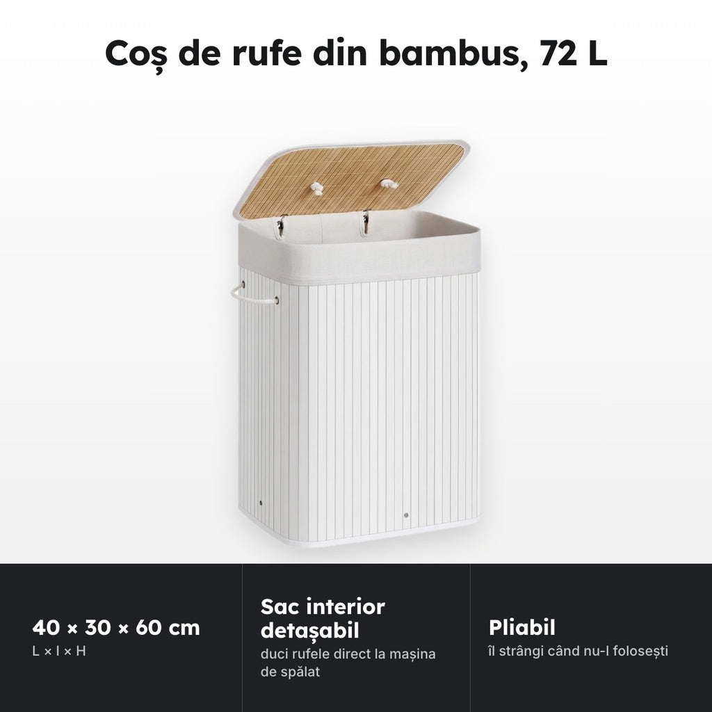 Coș de rufe din bambus 72 L – Coș de rufe din bambus, 72 L