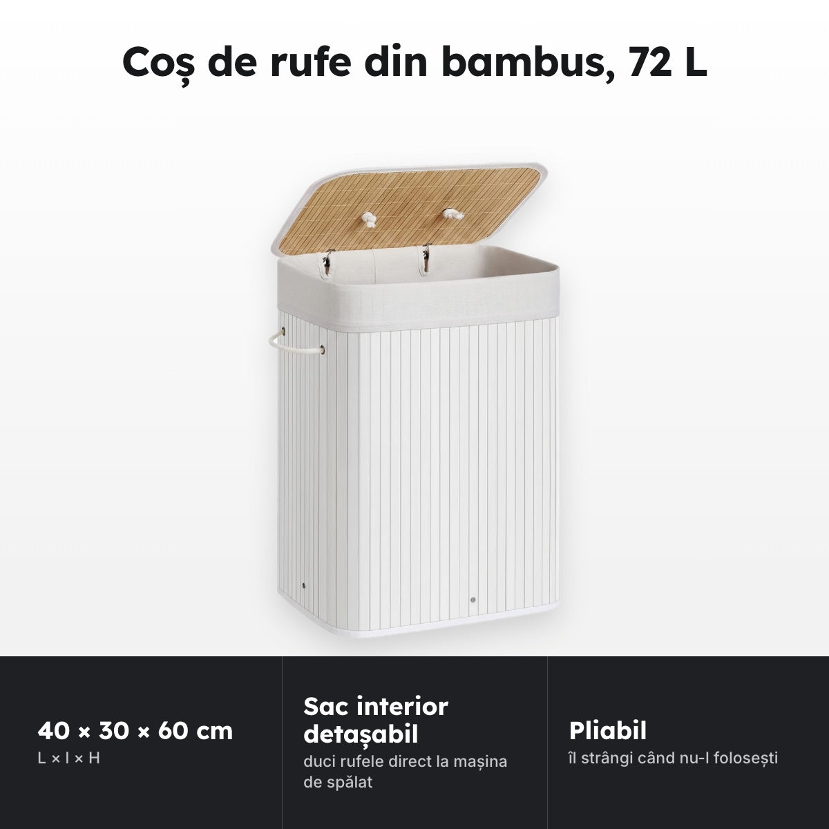 Coș de rufe din bambus 72 L – Coș de rufe din bambus, 72 L