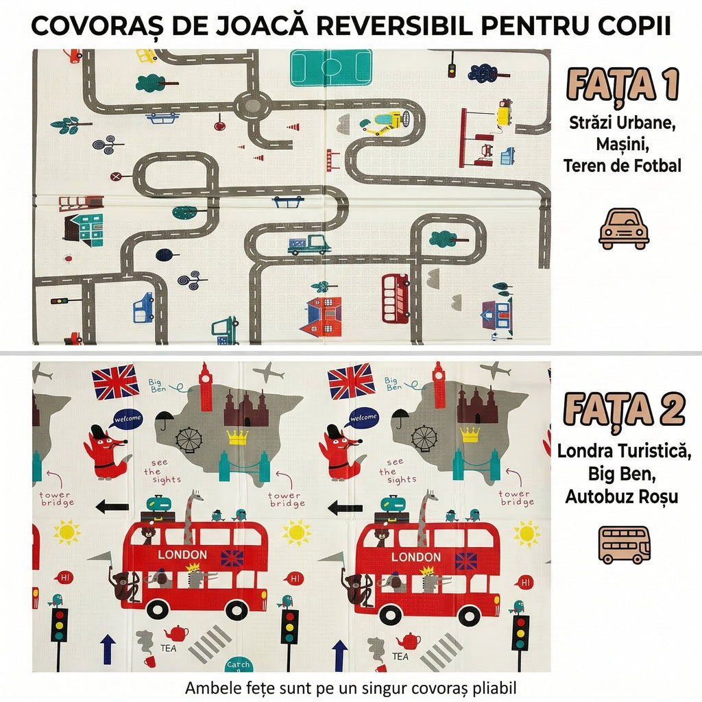 Covor de Joaca Pliabil pentru Bebelusi, Izolant, Impermeabil cu Doua Fete 3