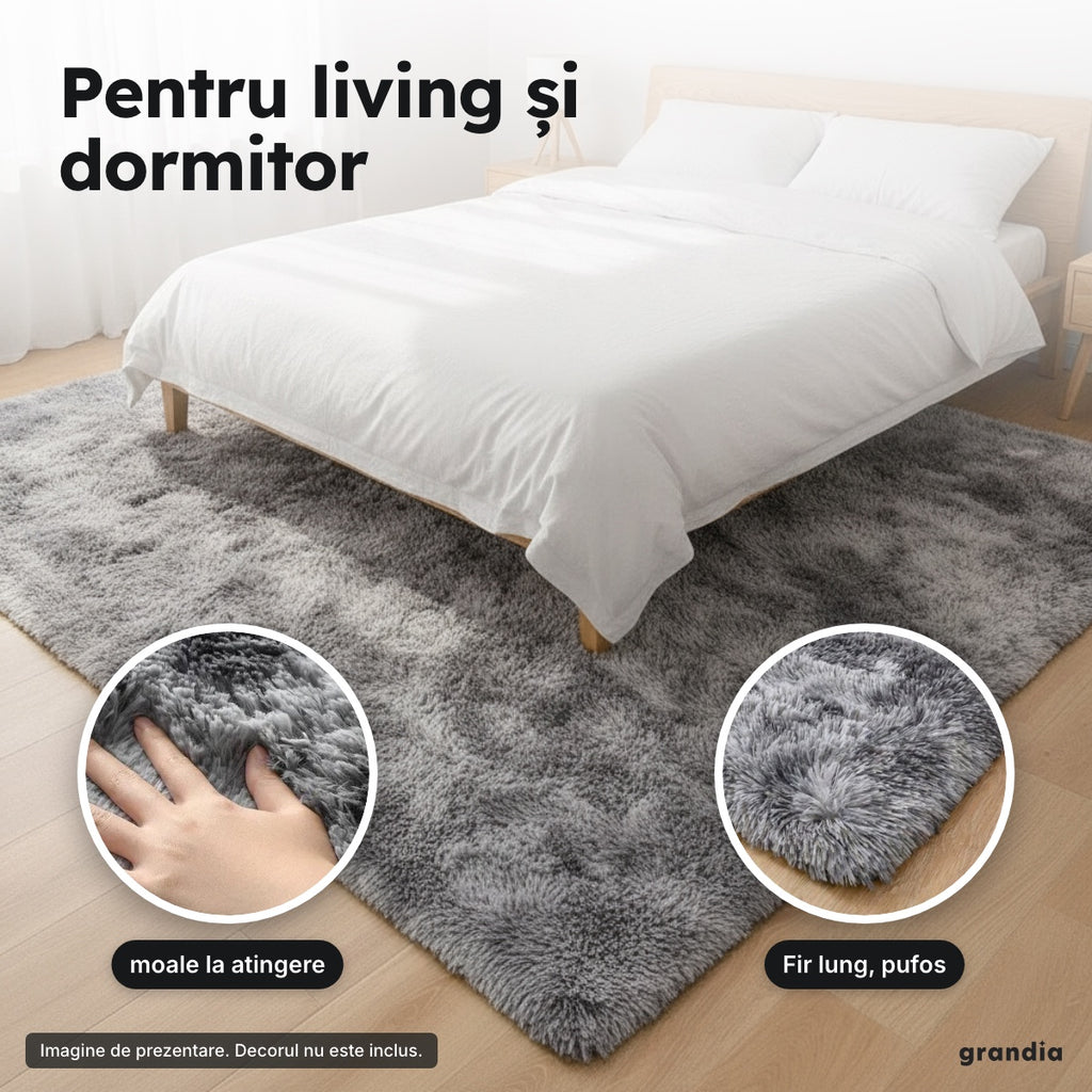 Covor pufos, gri deschis, 200 × 280 cm – Pentru living și dormitor