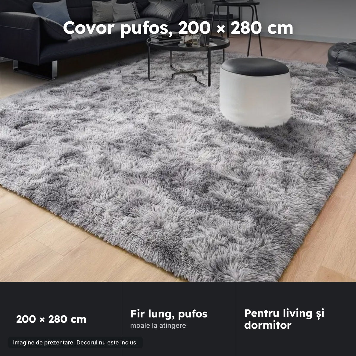 Covor pufos, gri deschis, 200 × 280 cm – Covor pufos, 200 × 280 cm