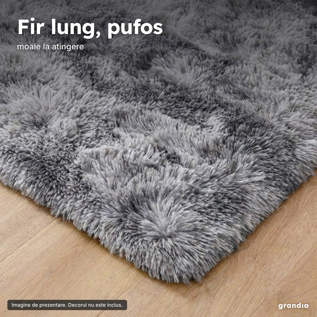 Covor pufos, gri deschis, 200 × 280 cm – Fir lung, pufos