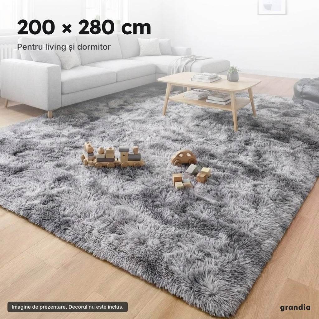 Covor pufos, gri deschis, 200 × 280 cm – 200 × 280 cm