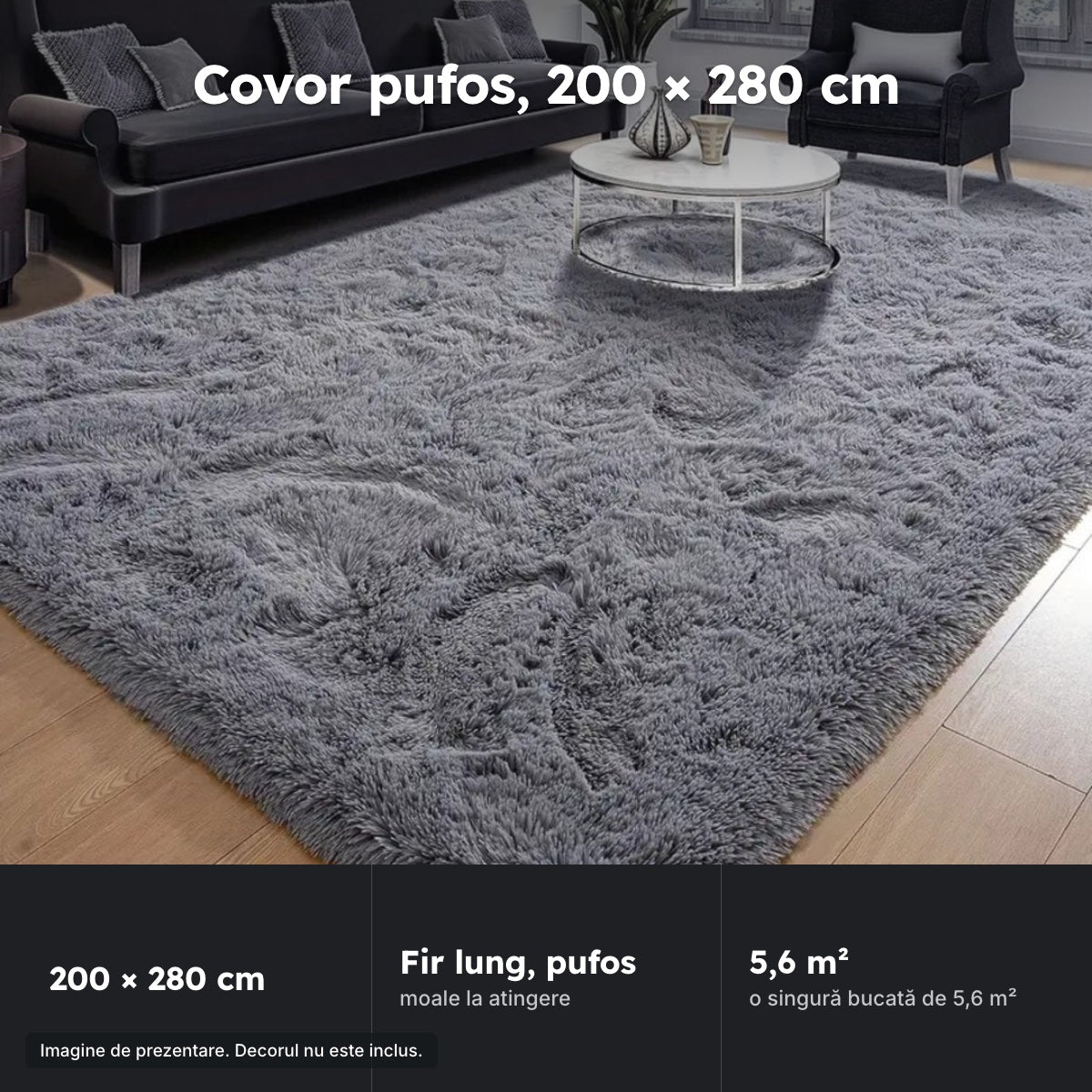 Covor pufos gri închis, 200 × 280 cm – Covor pufos, 200 × 280 cm