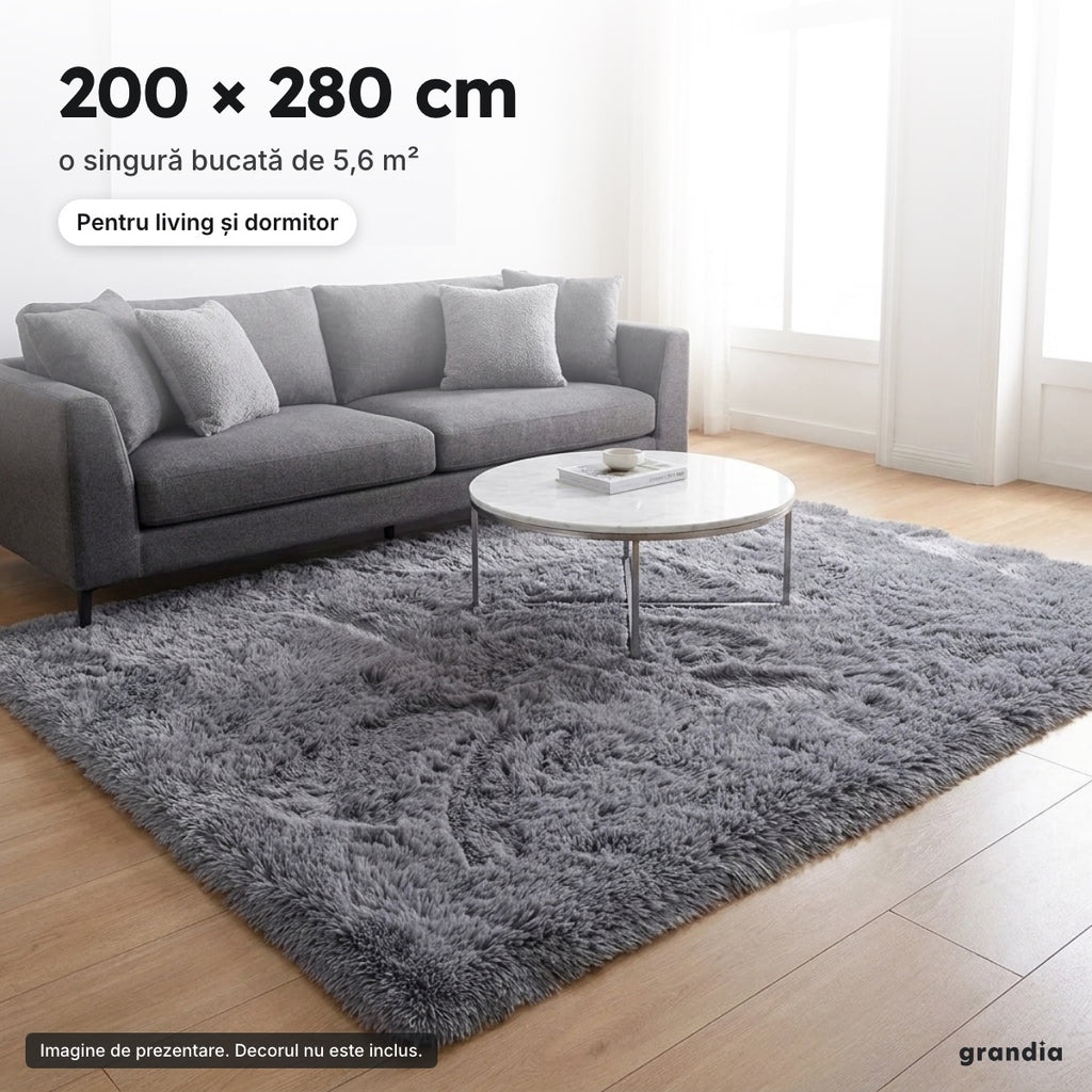 Covor pufos gri închis, 200 × 280 cm – 200 × 280 cm