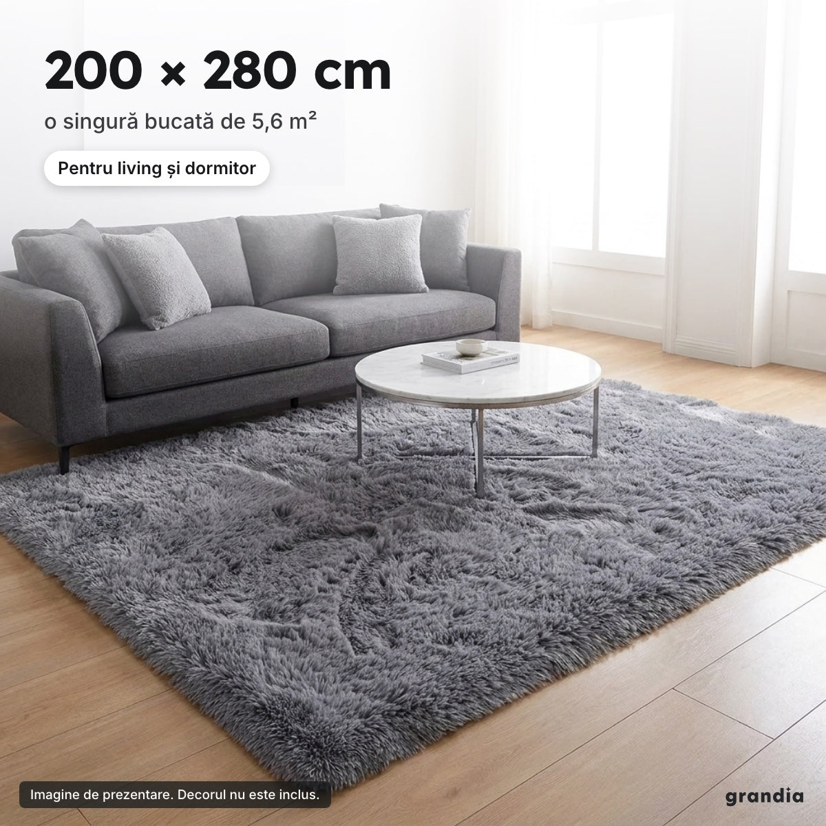 Covor pufos gri închis, 200 × 280 cm – 200 × 280 cm