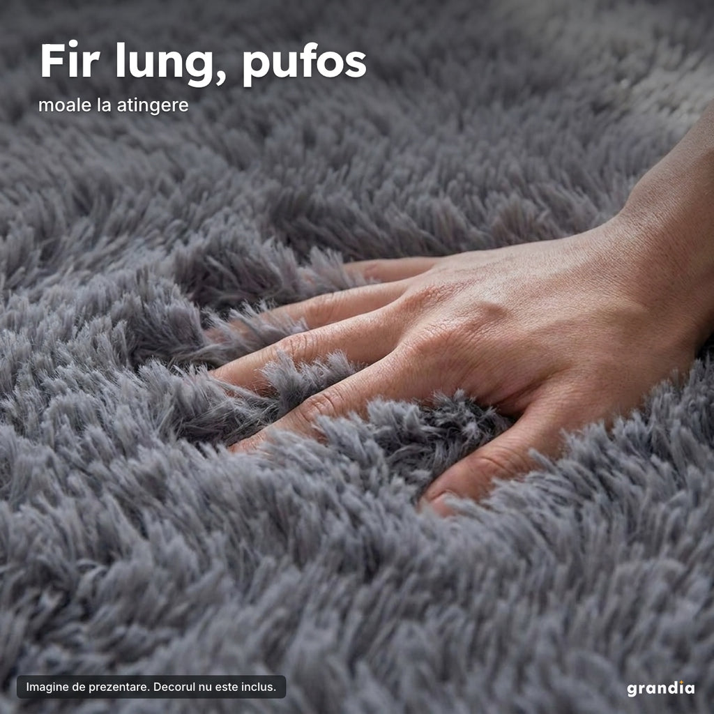 Covor pufos gri închis, 200 × 280 cm – Fir lung, pufos