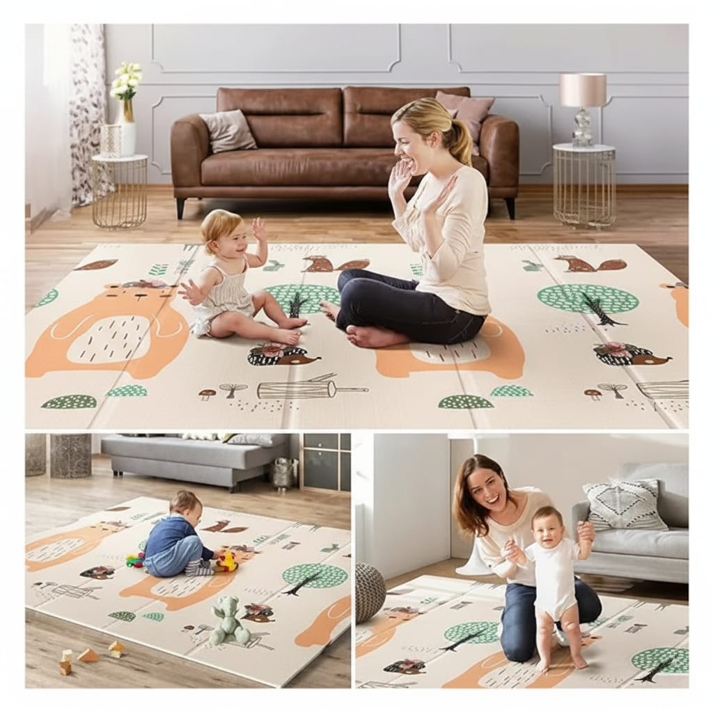 Covoras de joaca pliabil 150x200cm dublu fata – Animale din padure - Imagine 2