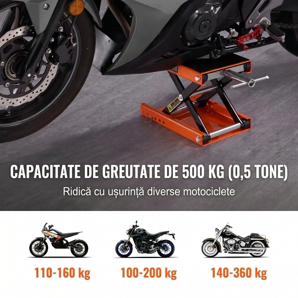 Cric Tip Foarfeca pentru Motociclete Si ATV-uri – Capacitate 500 kg, Platforma Lata 5