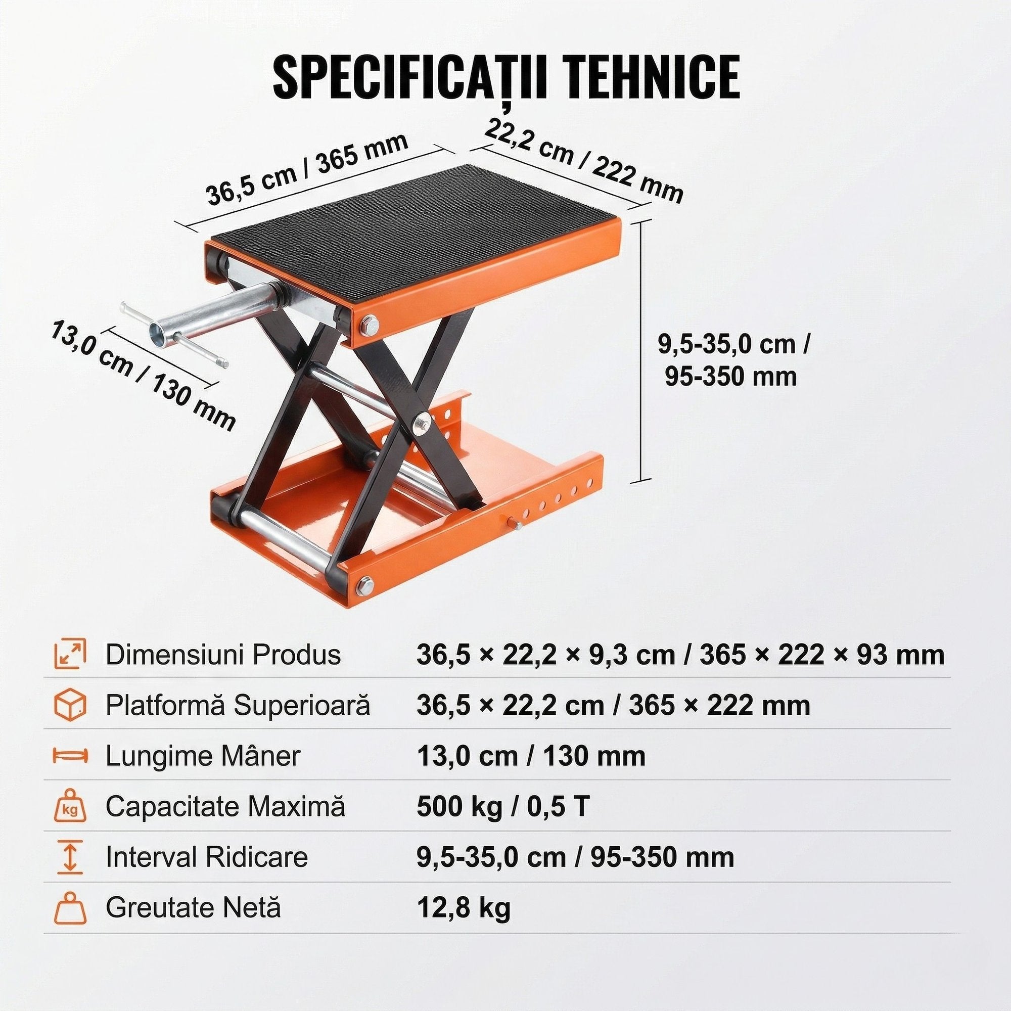 Cric Tip Foarfeca pentru Motociclete Si ATV-uri – Capacitate 500 kg, Platforma Lata 4