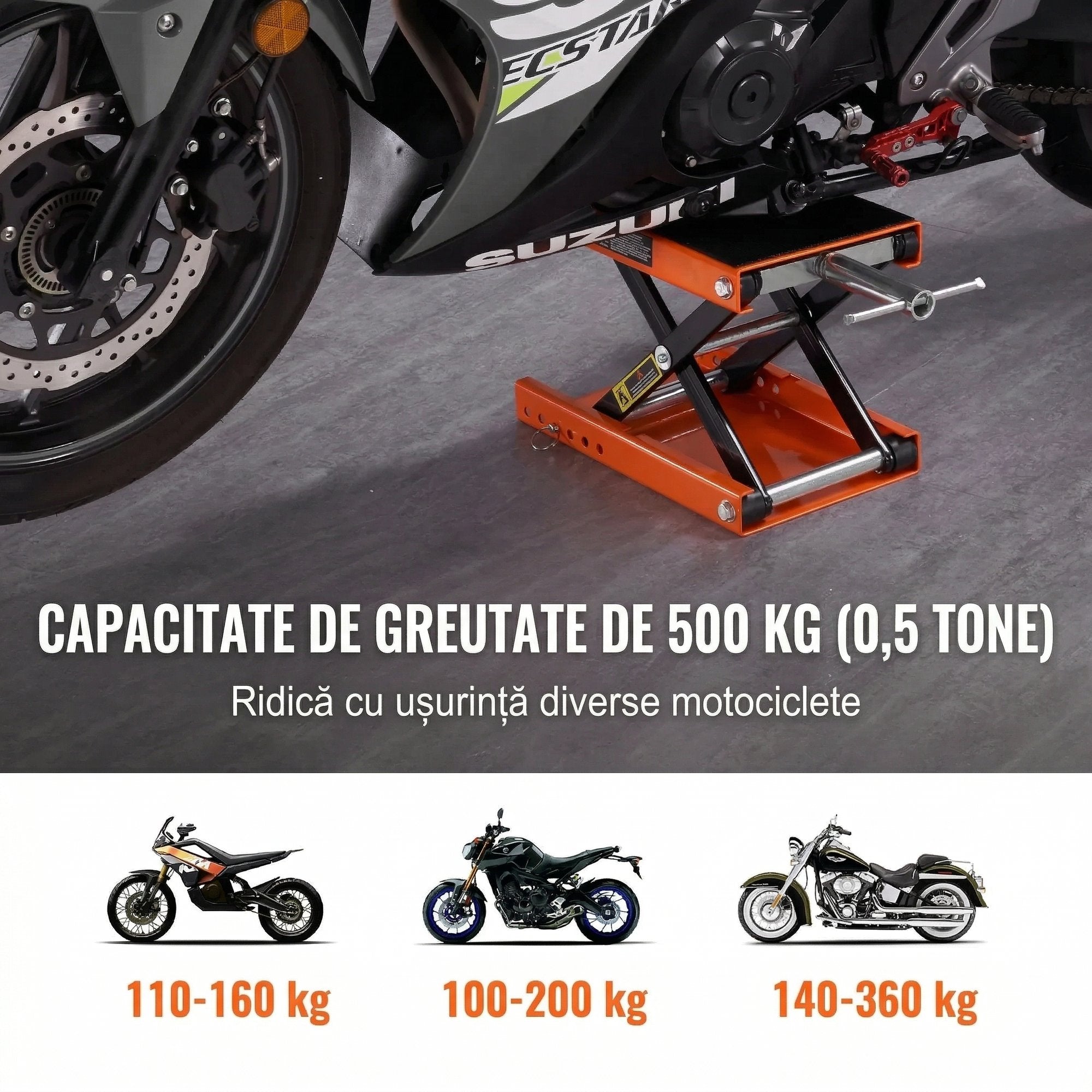Cric Tip Foarfeca pentru Motociclete Si ATV-uri – Capacitate 500 kg, Platforma Lata 5