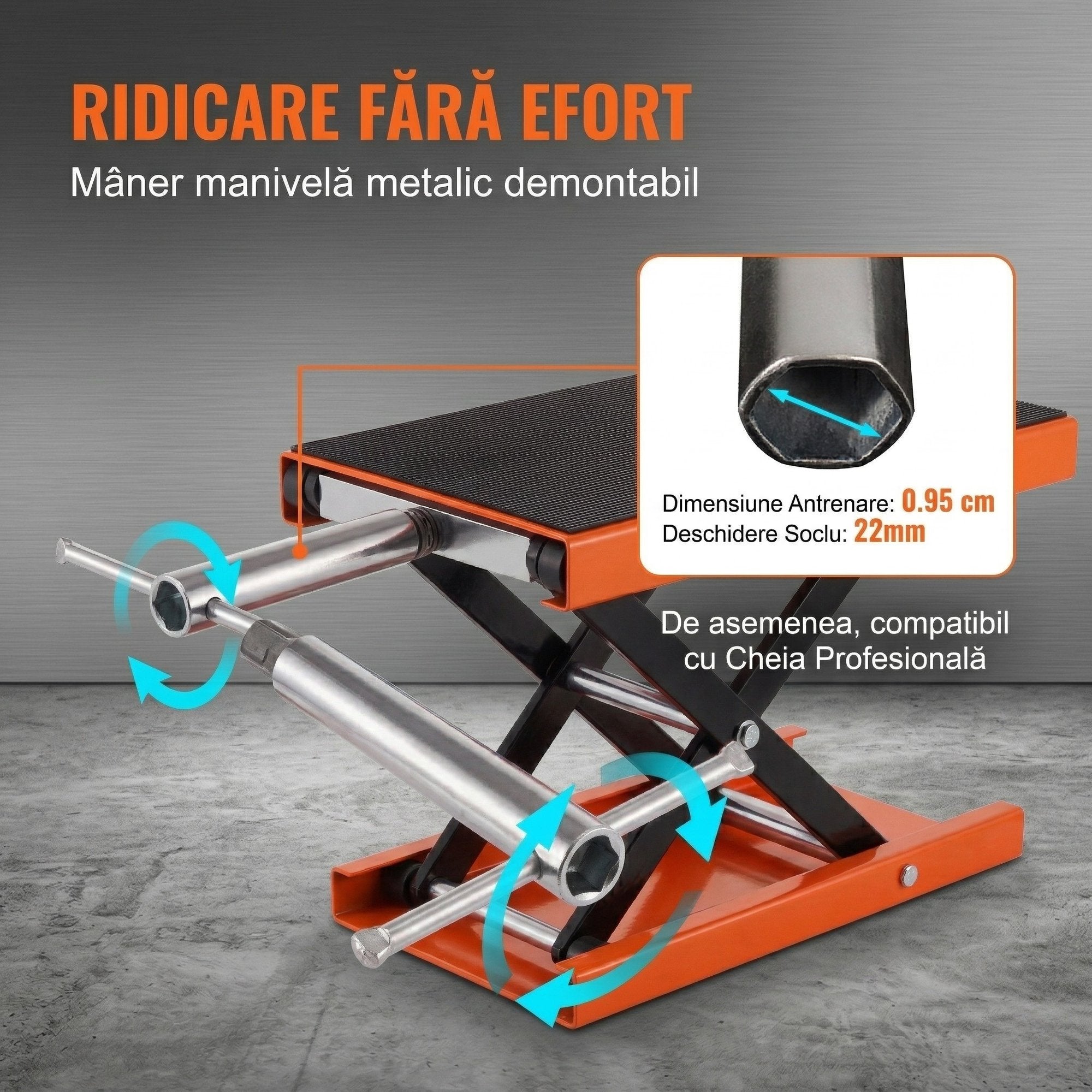Cric Tip Foarfeca pentru Motociclete Si ATV-uri – Capacitate 500 kg, Platforma Lata 7