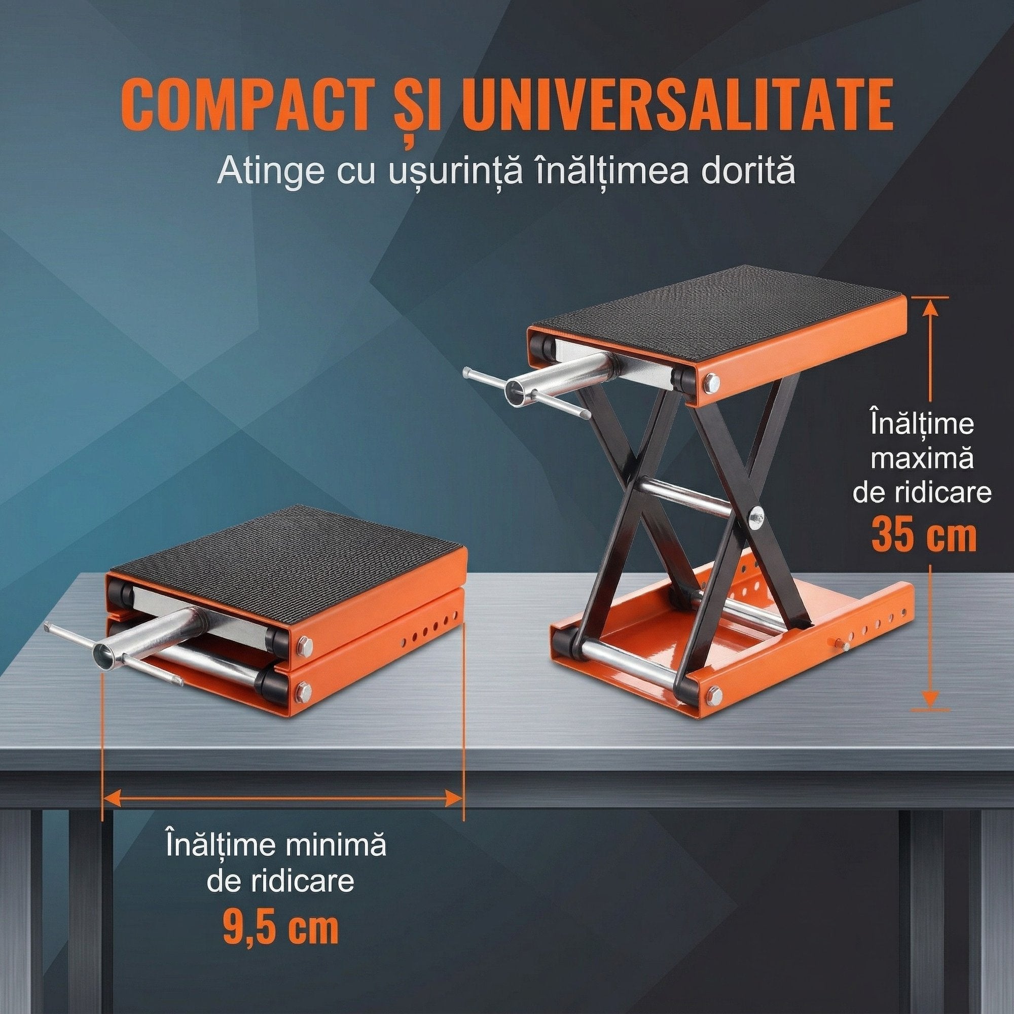 Cric Tip Foarfeca pentru Motociclete Si ATV-uri – Capacitate 500 kg, Platforma Lata 8