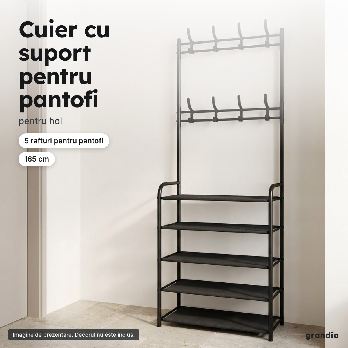 Cuier negru cu suport pentru pantofi – Cuier cu suport pentru pantofi