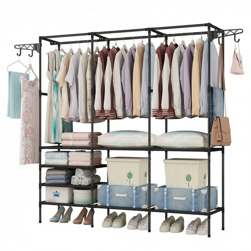 Cuier multifunctional 175 cm, 3 rafturi rezistente la apă, 8 cârlige, negru 1