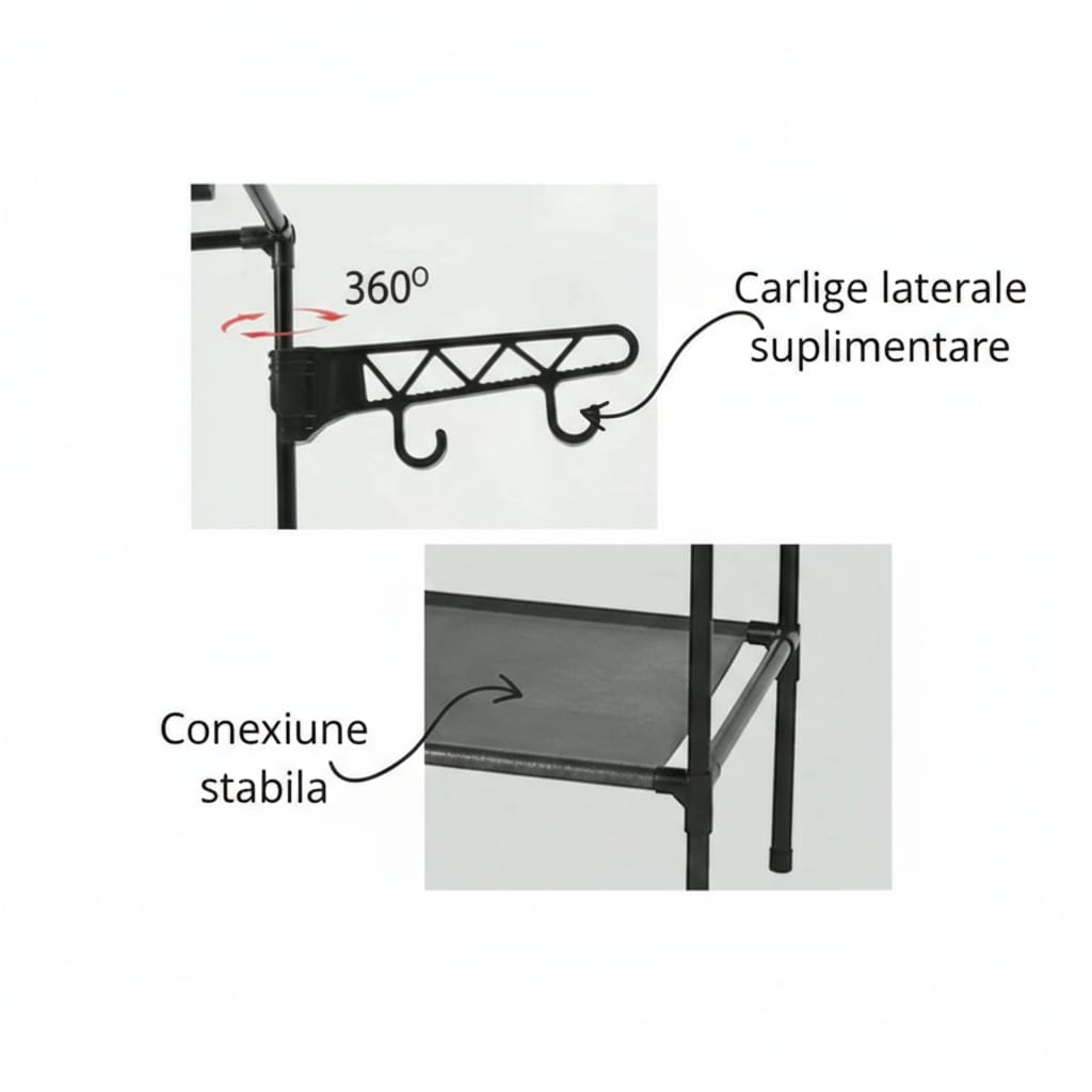 Cuier multifunctional 175 cm, 3 rafturi rezistente la apă, 8 cârlige, negru 2
