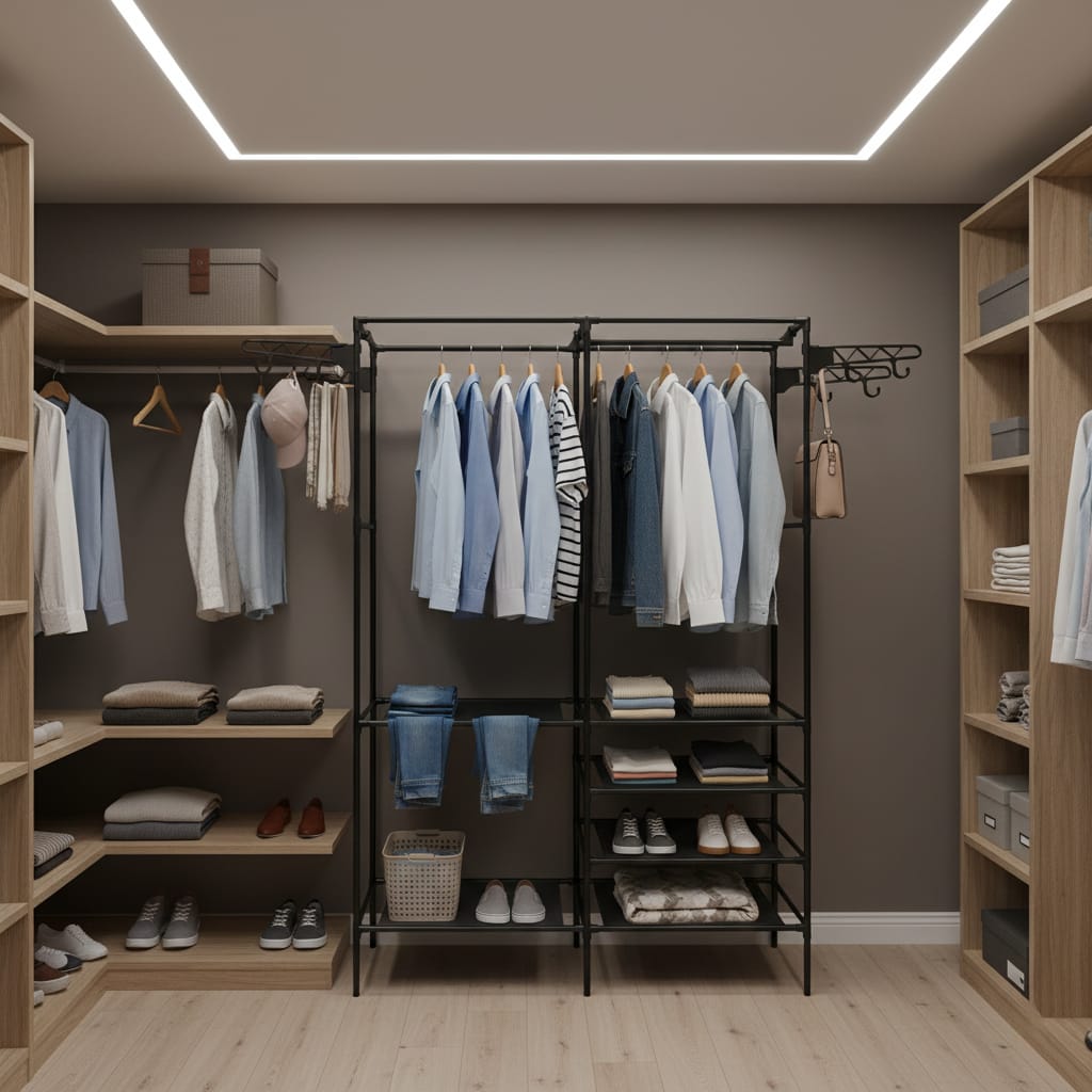 Cuier multifunctional 175 cm, 3 rafturi rezistente la apă, 8 cârlige, negru 3