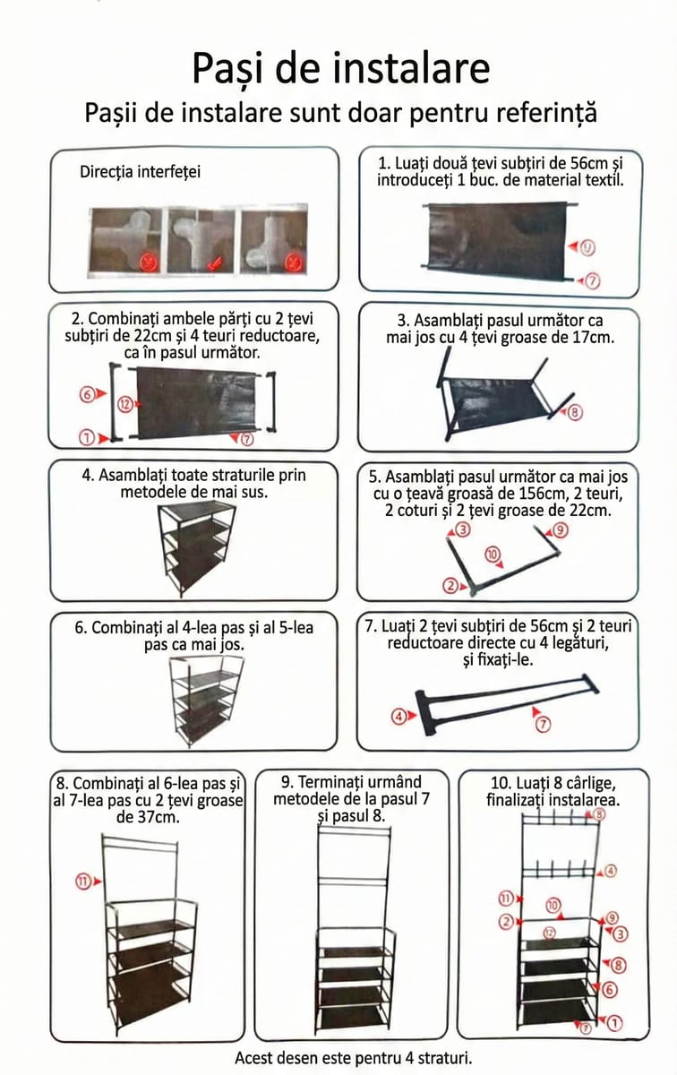 Cuier pentru haine cu suport pantofi, 5 rafturi , 165 cm, Negru 4