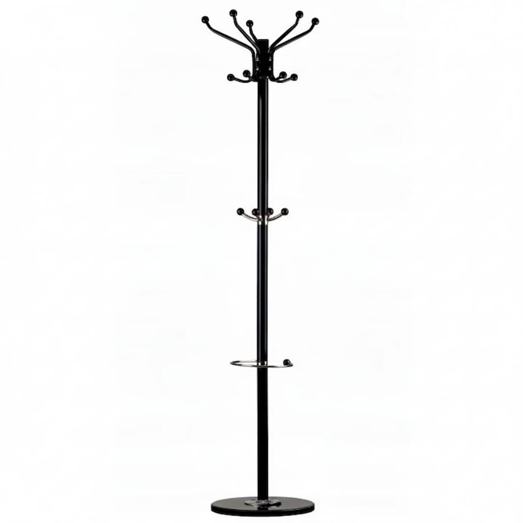 Cuier tip pom din metal cu baza de marmura, 14 agatatoare, 176cm, negru 1