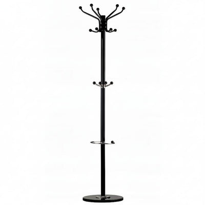 Cuier tip pom din metal cu baza de marmura, 14 agatatoare, 176cm, negru 1