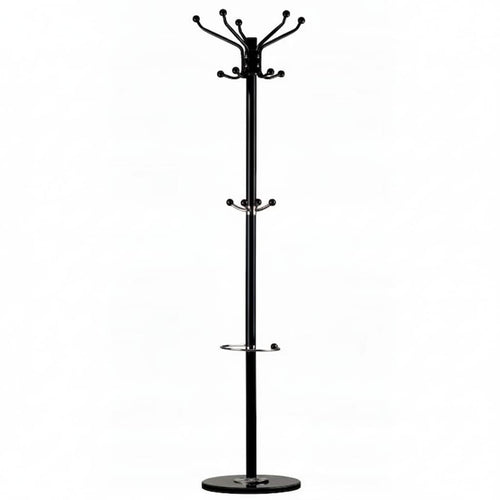 Cuier tip pom din metal cu baza de marmura, 14 agatatoare, 176cm, negru 1
