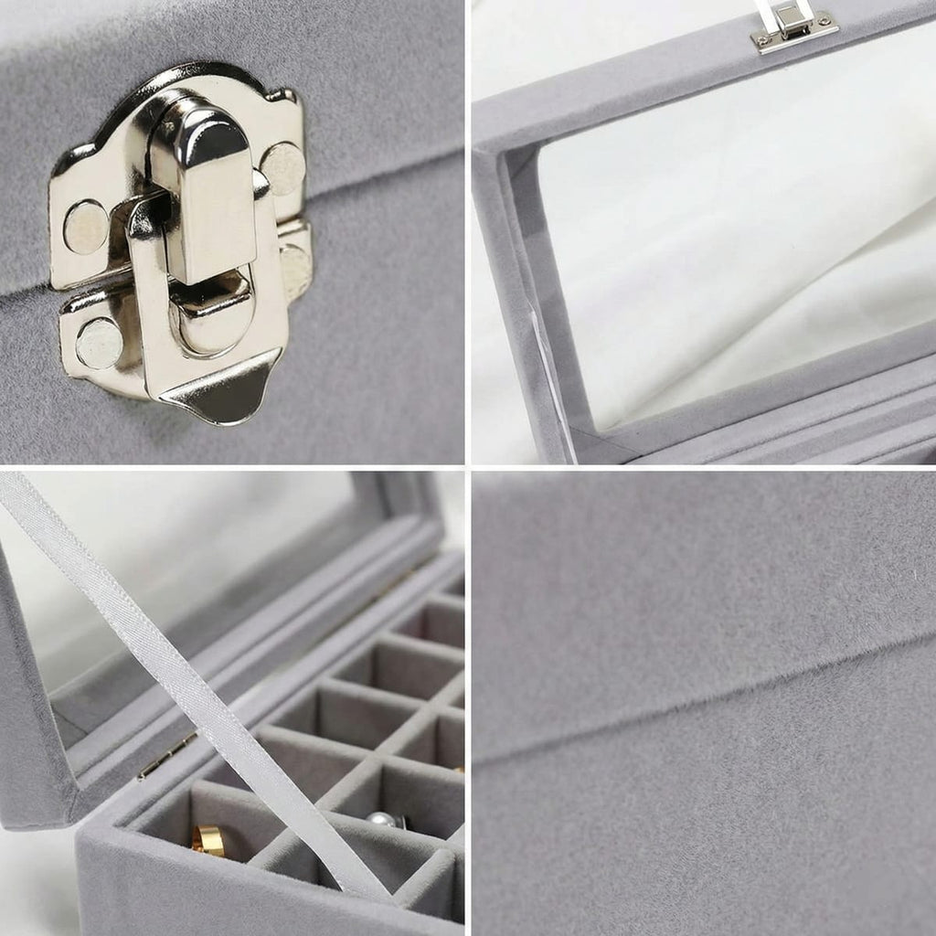 Cutie bijuterii organizator cu capac sticlă, 24 compartimente, materiale calitate - Imagine 3