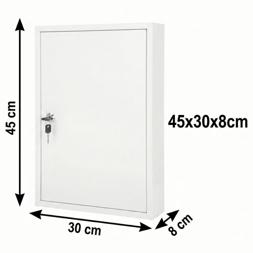 Cutie metalica pentru 64 chei, din otel, echipata cu carlige si etichete, 45x30x8cm, alba 3