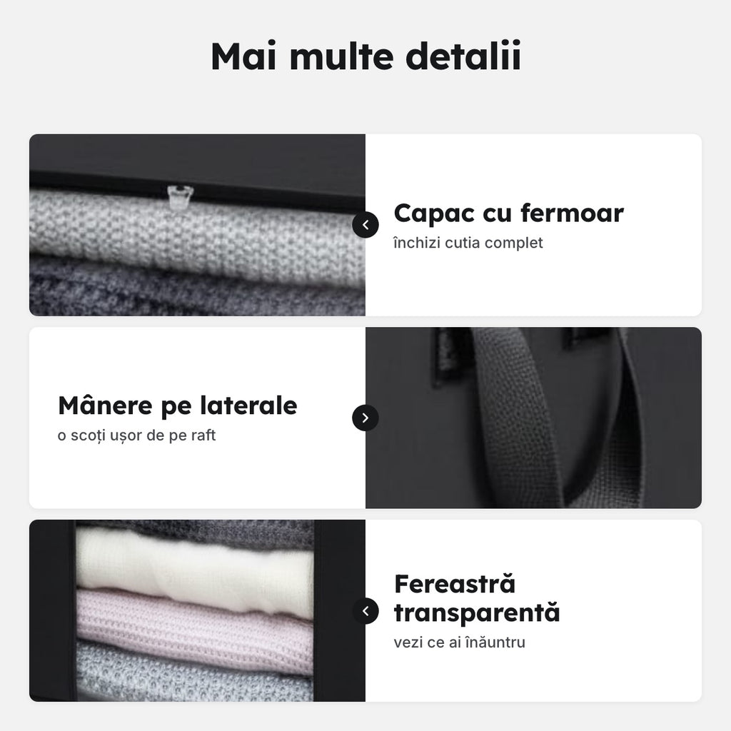 Cutie textilă pliabilă neagră – Mai multe detalii