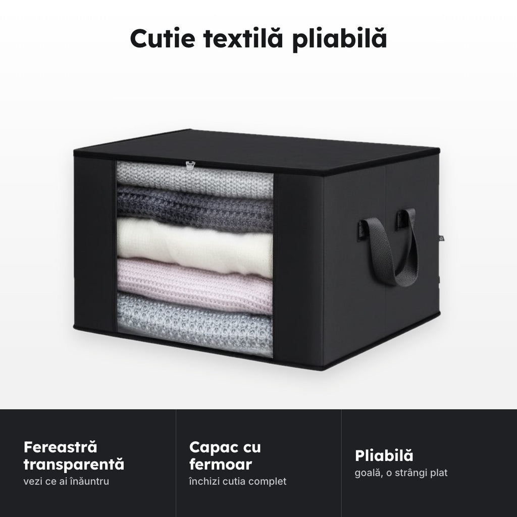 Cutie textilă pliabilă neagră – Cutie textilă pliabilă