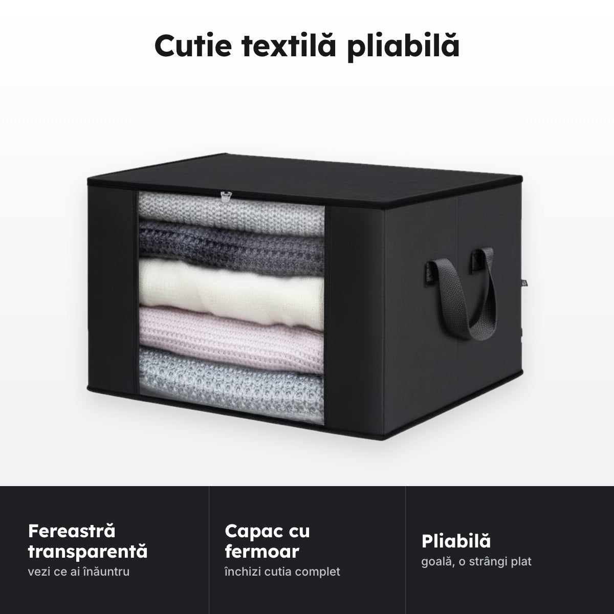 Cutie textilă pliabilă neagră – Cutie textilă pliabilă