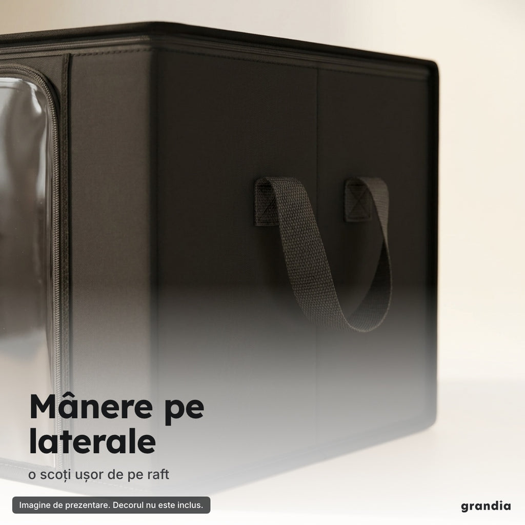 Cutie textilă pliabilă neagră – Mânere pe laterale