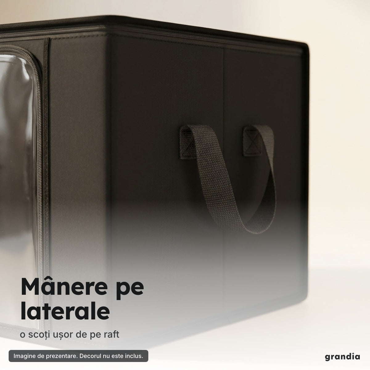 Cutie textilă pliabilă neagră – Mânere pe laterale