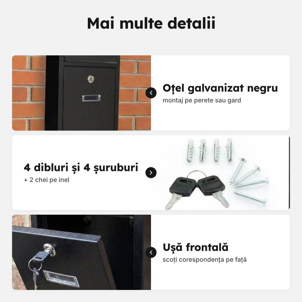 Cutie poștală din oțel – Mai multe detalii