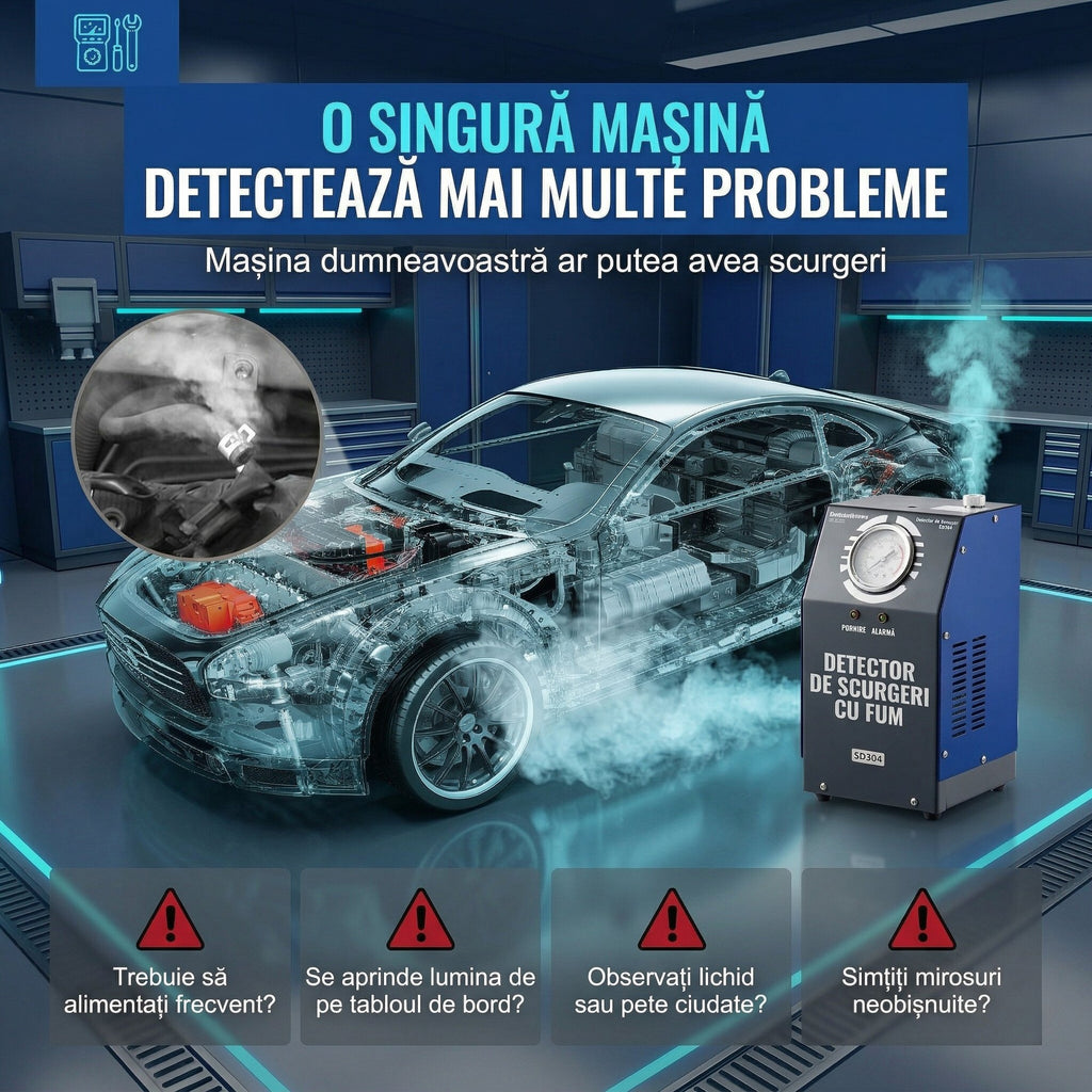 Detector de Scurgeri cu Fum pentru Automobile – Pompa de Aer Integrata, Manometru Digital, 12V 4