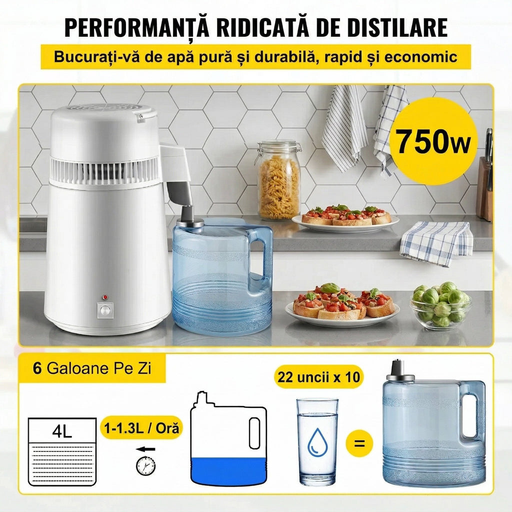 Distilator de Apa 4L, 750W, Inox, Eficienta Superioara, Ideal pentru Acasa si Birou 6