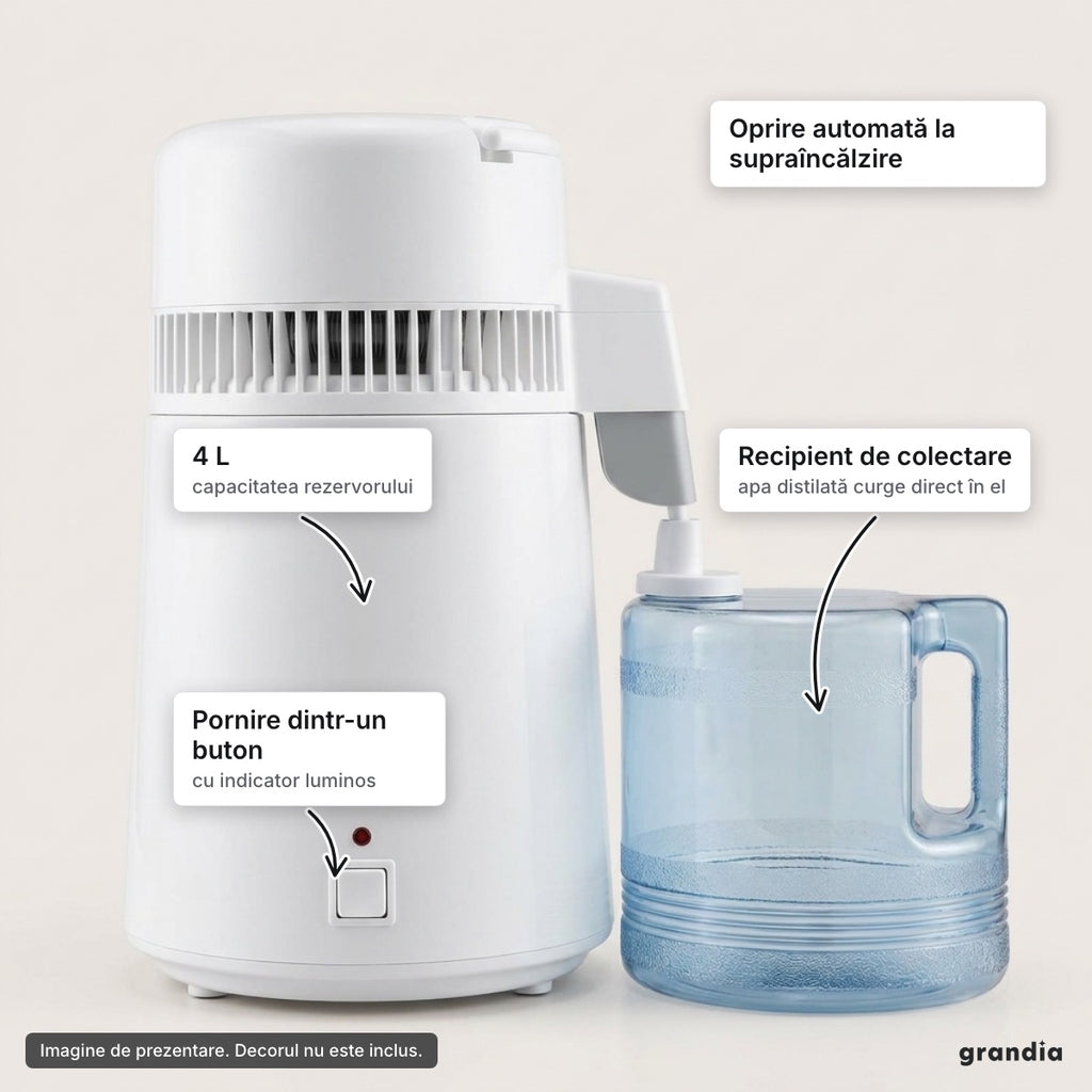 Distilator de apă 4 L, 750 W – elemente principale