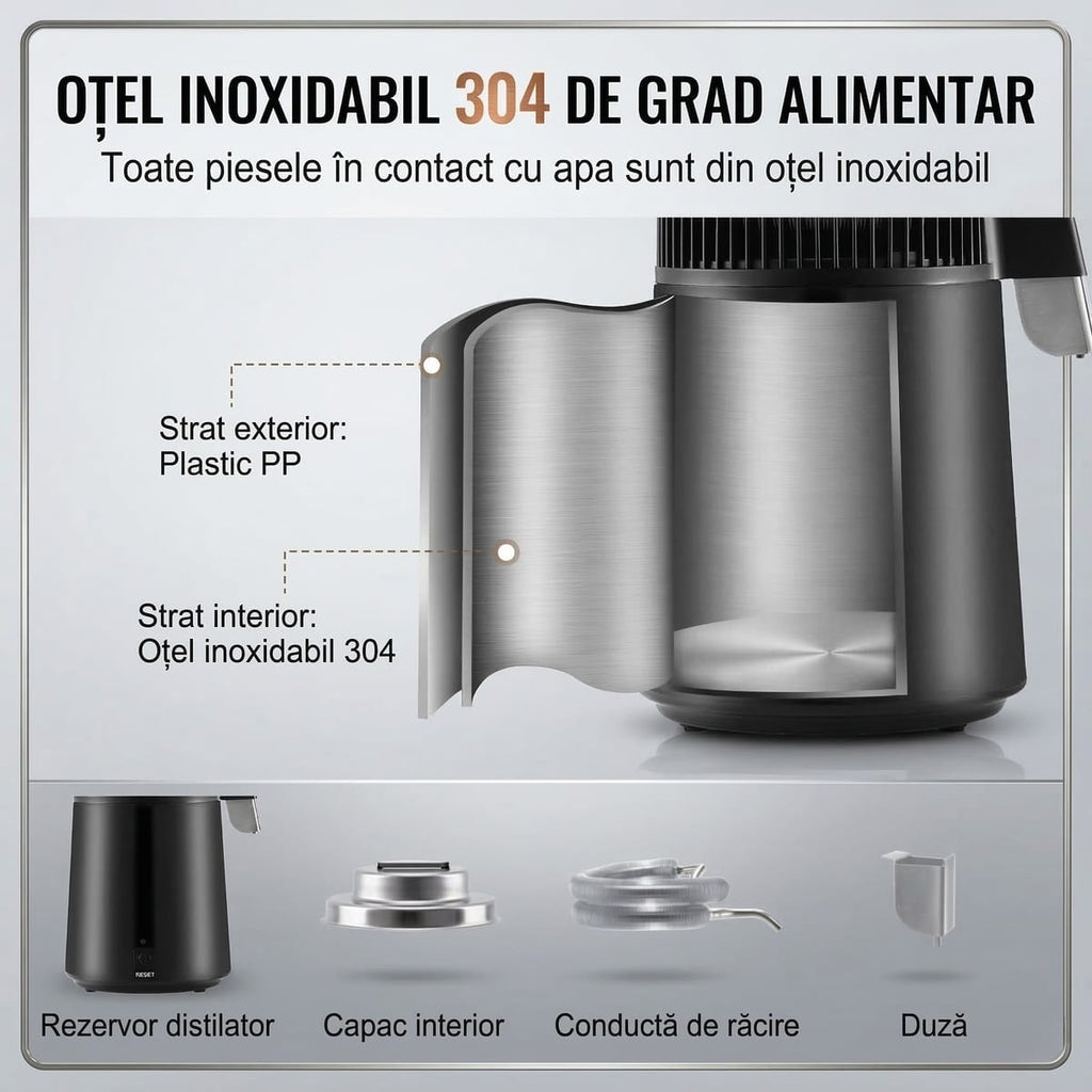 Distilator și Purificator de Apă, 4L, Inox 304, Eficiență și Versatilitate 4