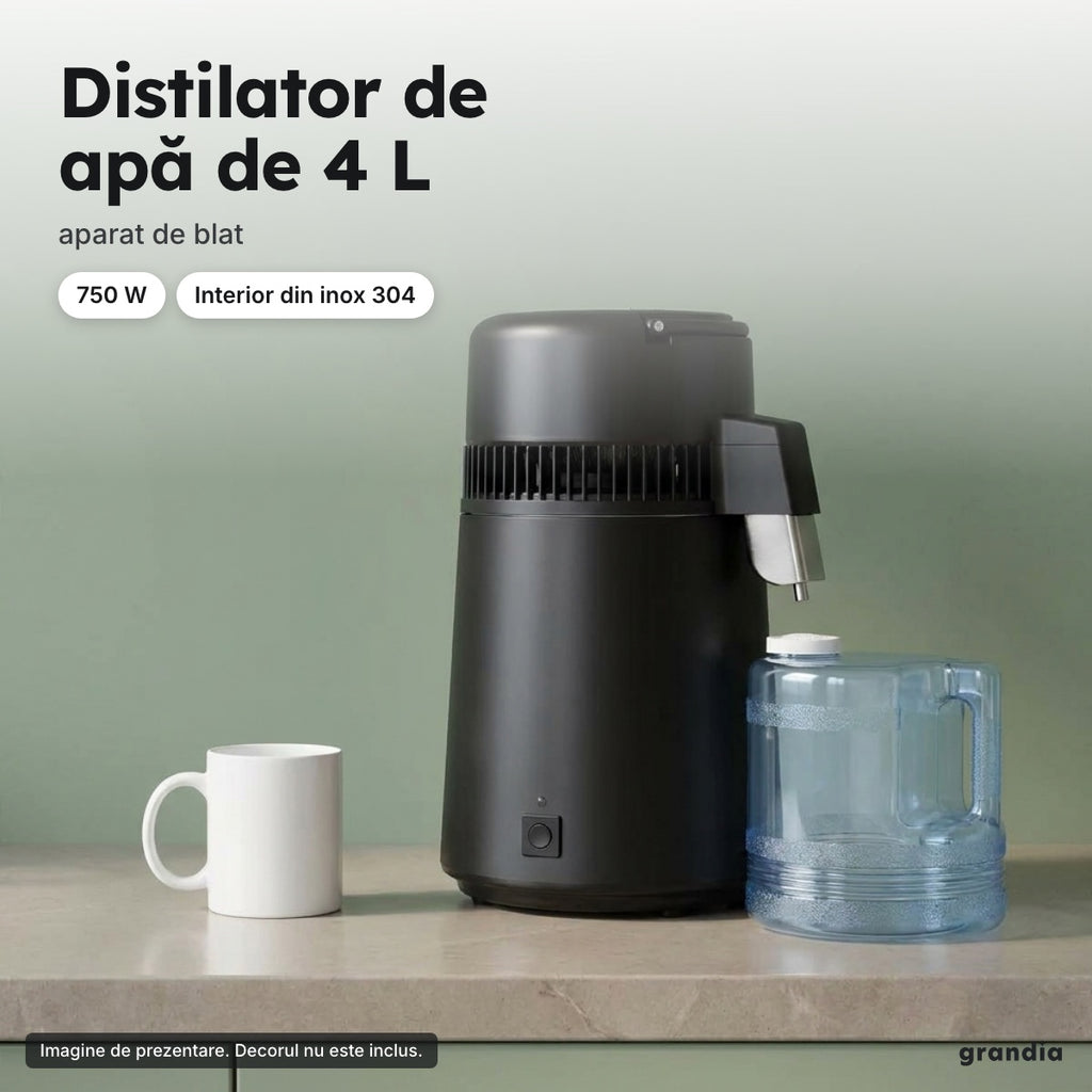 Distilator de apă de 4 L, 750 W, interior din inox 304, negru – Distilator de apă de 4 L