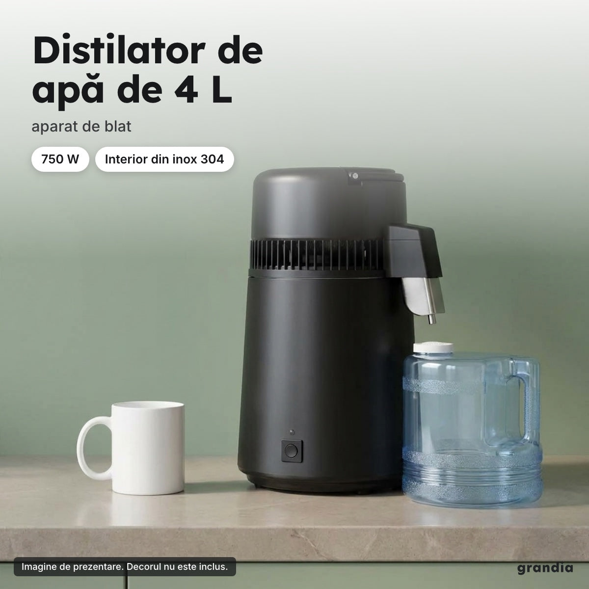 Distilator de apă de 4 L, 750 W, interior din inox 304, negru – Distilator de apă de 4 L