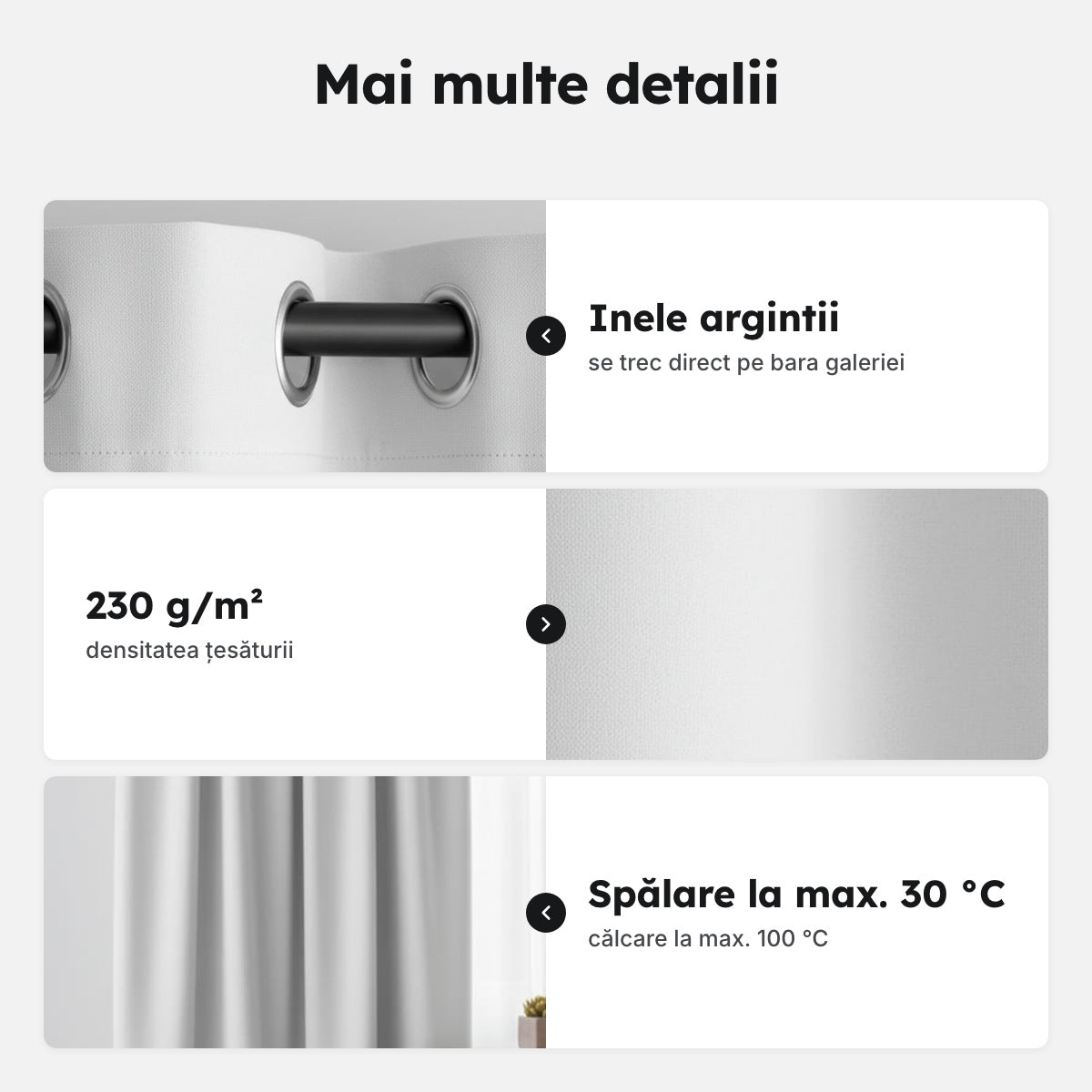 Draperie blackout albă cu inele – Mai multe detalii