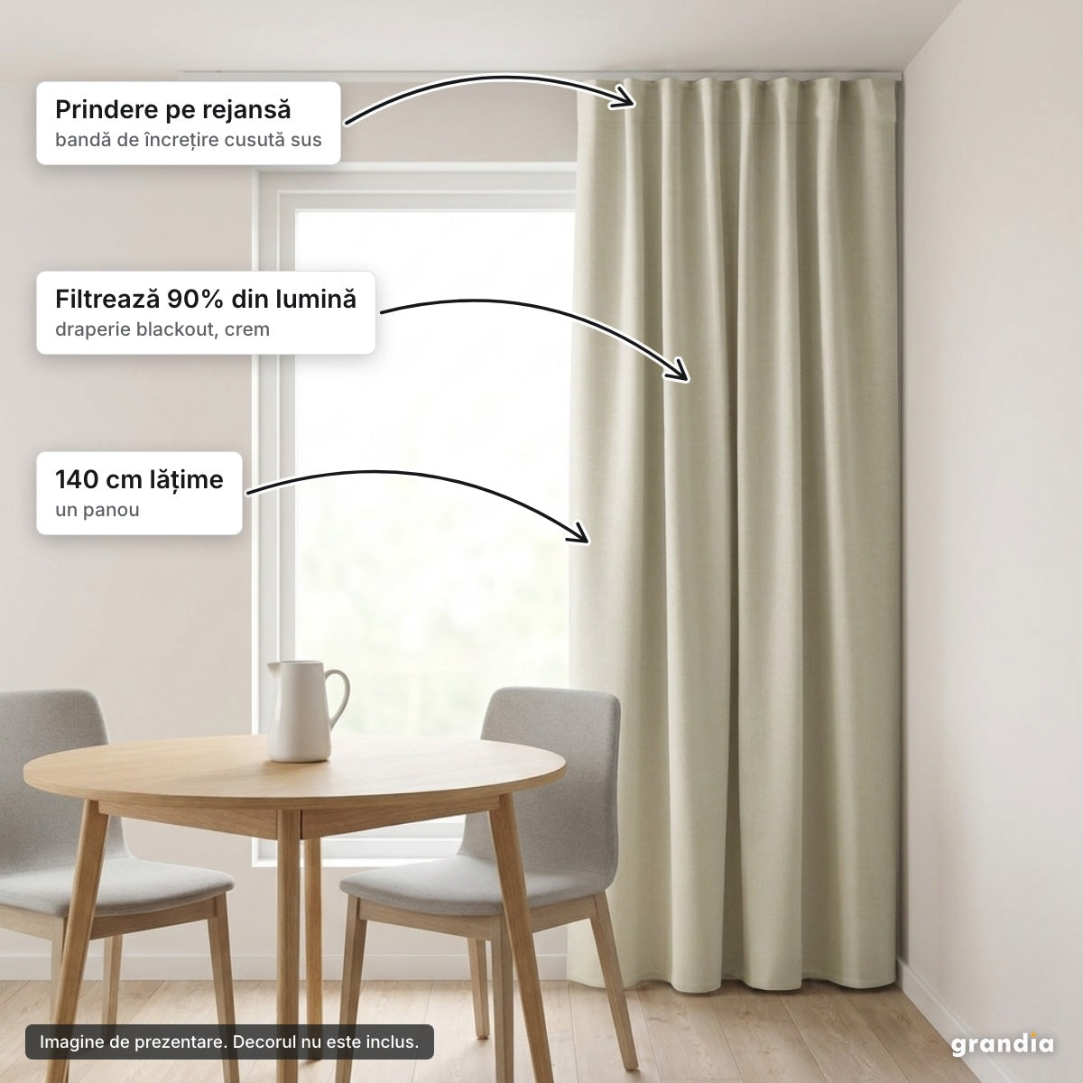 Draperie blackout crem cu rejansă – elemente principale