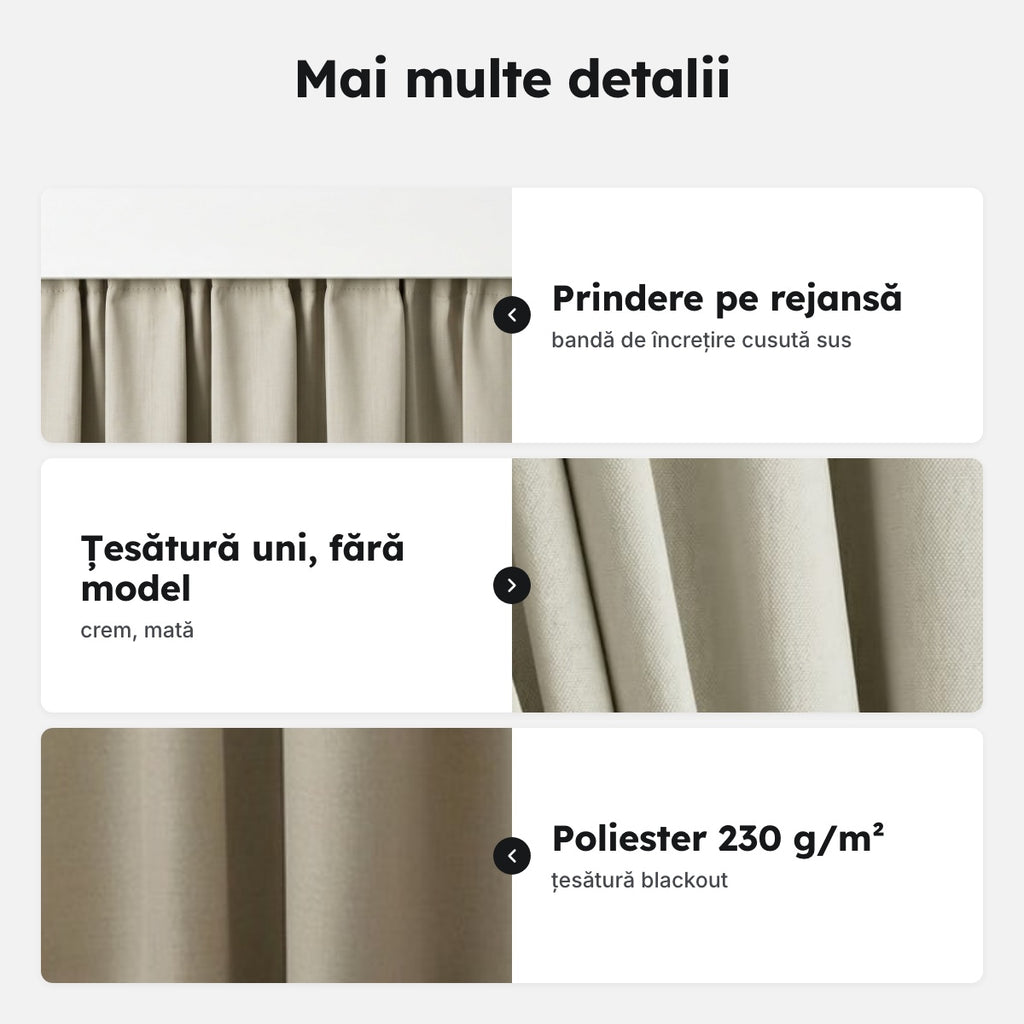 Draperie blackout crem cu rejansă – Mai multe detalii