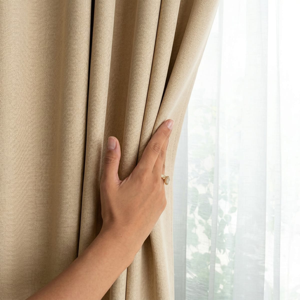 Draperie Blackout Crem cu Inele Argintii 140x262 cm – Opacitate 90% 2
