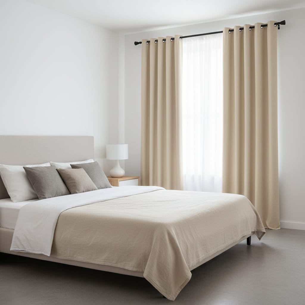 Draperie Blackout Crem cu Inele Argintii 140x262 cm – Opacitate 90% 6