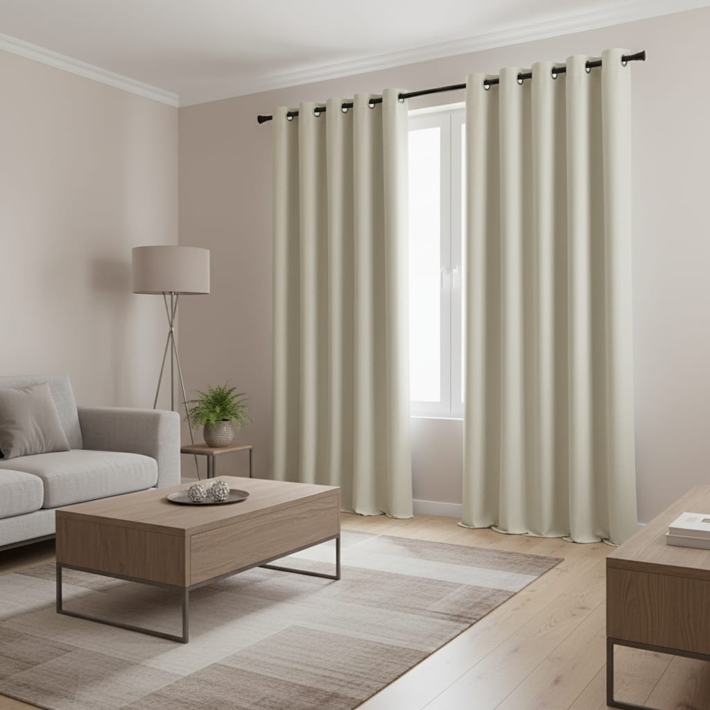 Draperie Blackout Crem cu Inele Argintii 140x262 cm – Opacitate 90% 7