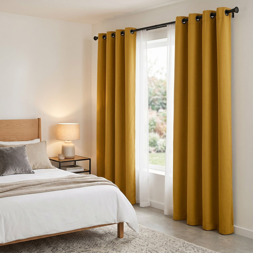 Draperie Blackout cu inele Galben Muștar 140x244 cm – Opacitate 90% 4