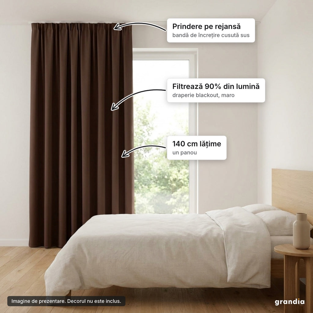 Draperie blackout maro cu rejansă – elemente principale