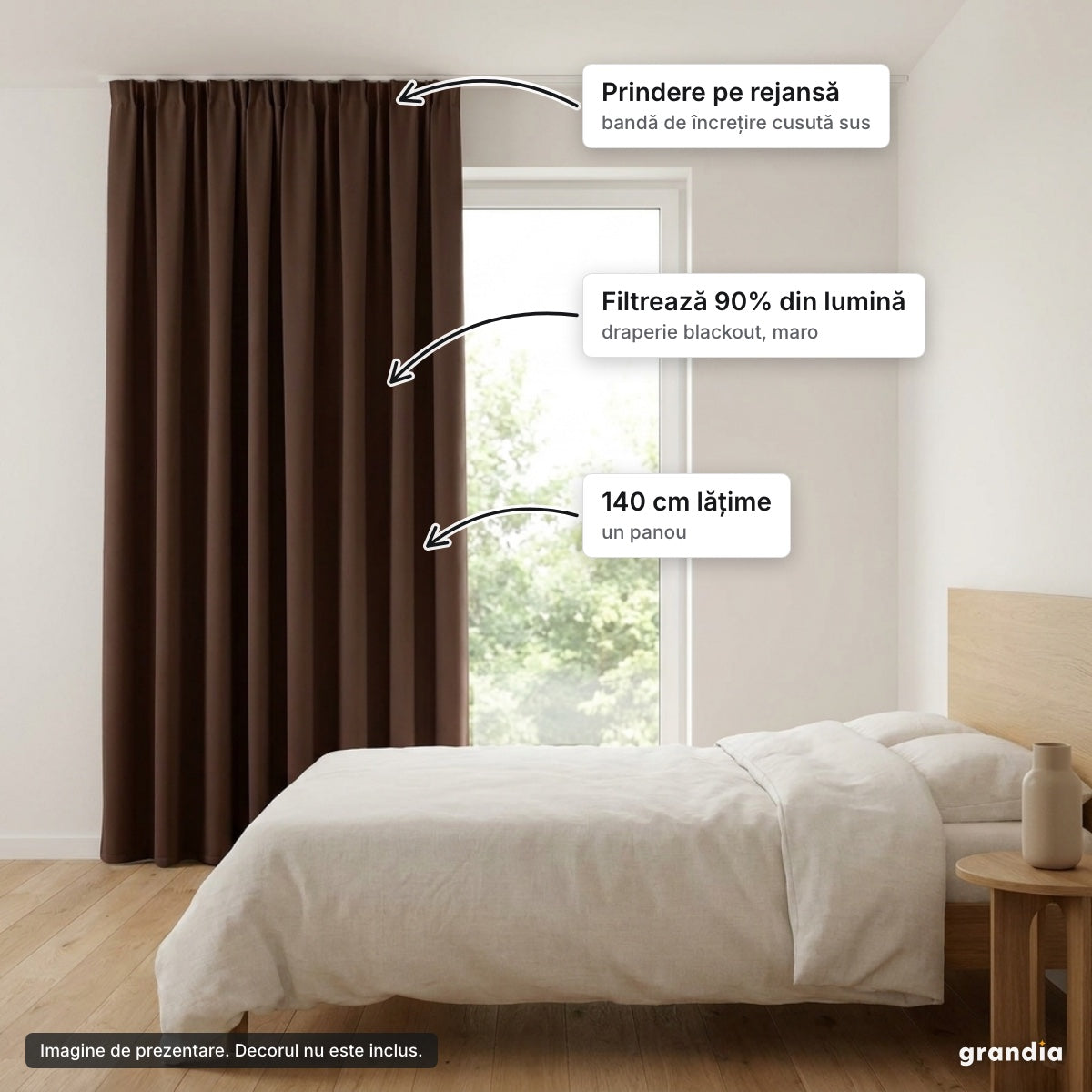 Draperie blackout maro cu rejansă – elemente principale