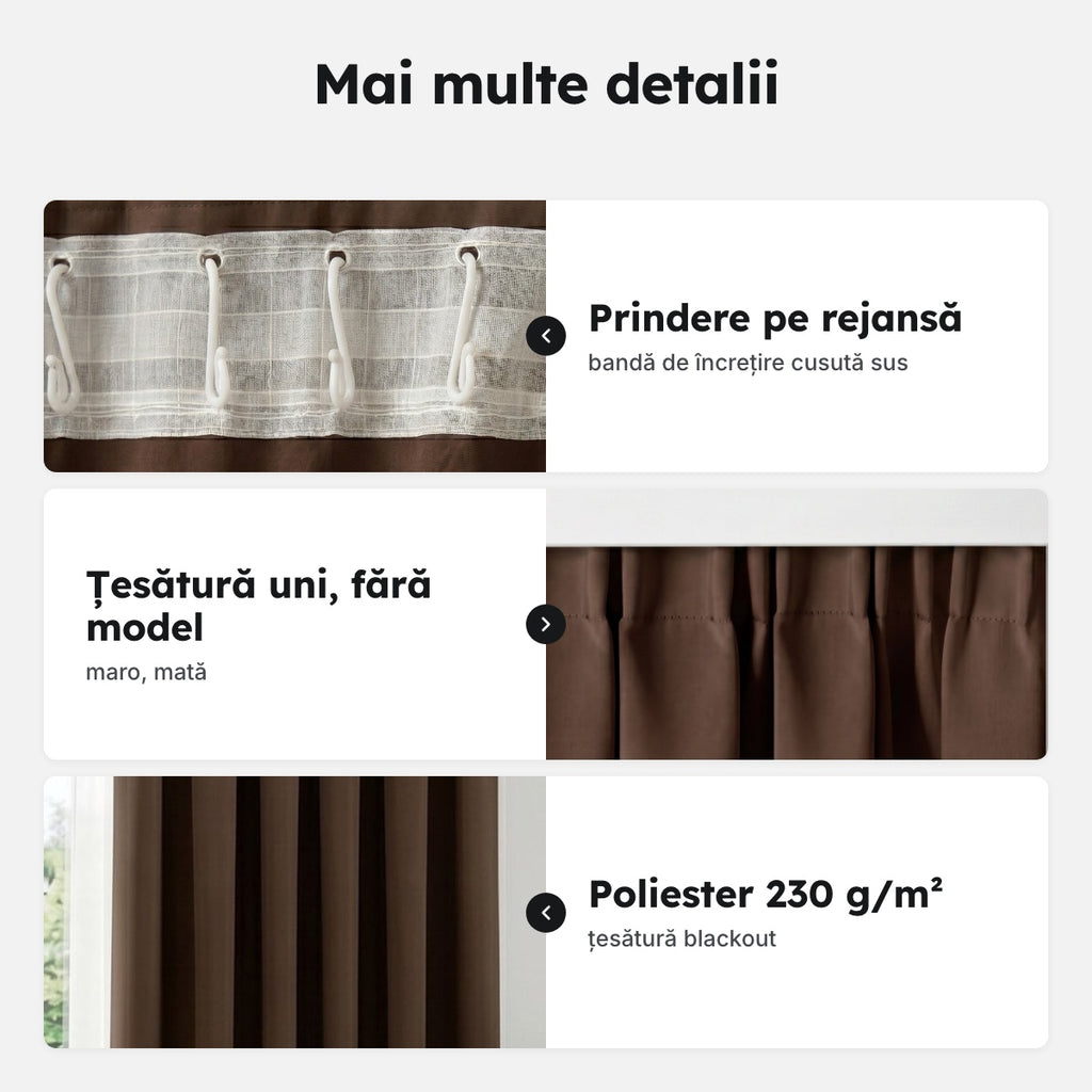 Draperie blackout maro cu rejansă – Mai multe detalii